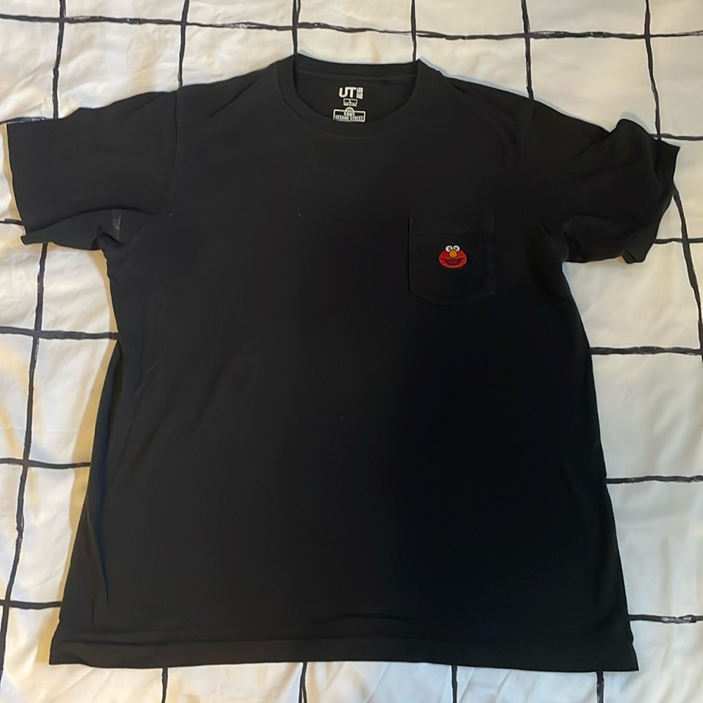 KAWS Black Pocket T-Shirt with Elmo Patch